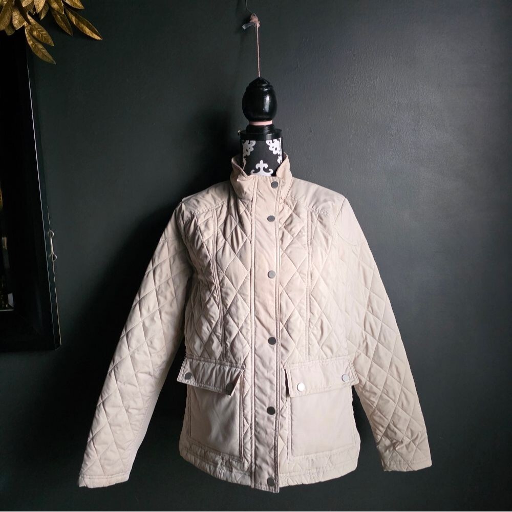 A New Day Women's Taupe Quilted Zipper Snap Front Jacket Polyester Sz XL
